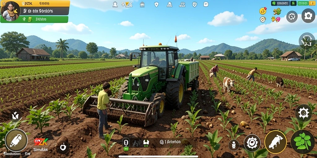 Screenshot gameplay 99ZK menampilkan aktivitas berkebun yang menawan.