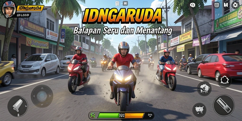 Screenshot gameplay IDNGARUDA yang menunjukkan aksi balapan mendebarkan.