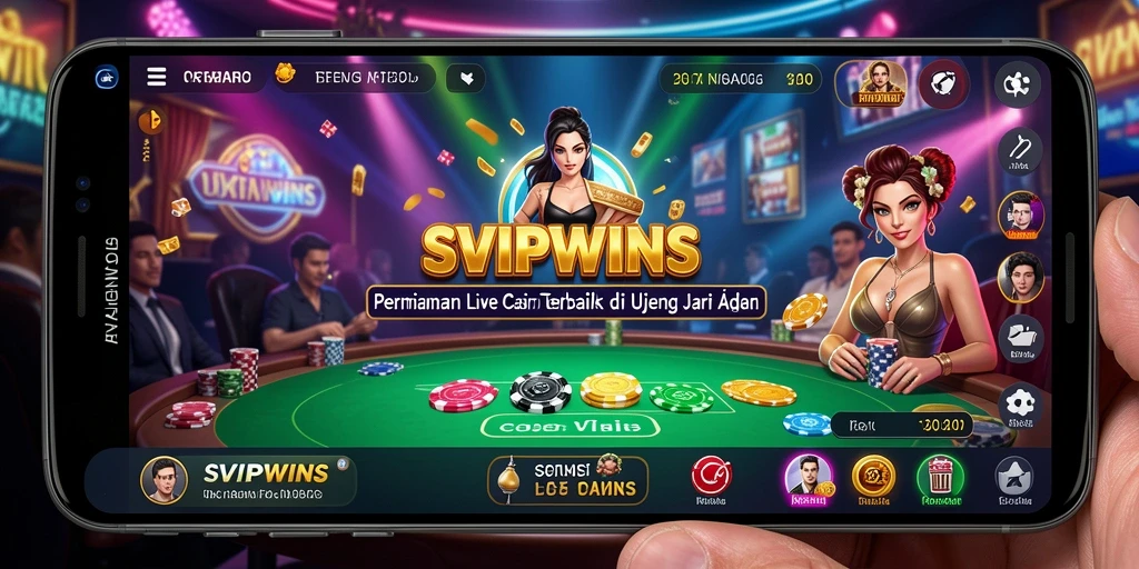 Screenshot SVIPWINS menampilkan dealer langsung dan meja permainan yang memukau.